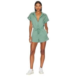 Pistola Meg Short Sleeve Zip Front Romper in Clover Size Small